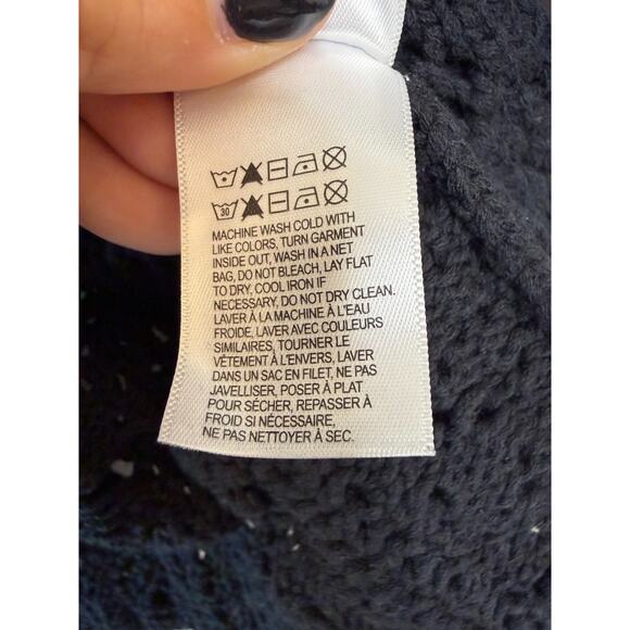 Lucky Brand Size MED Open Black Eyelet Cardigan Heavy Classic - Picture 3 of 6